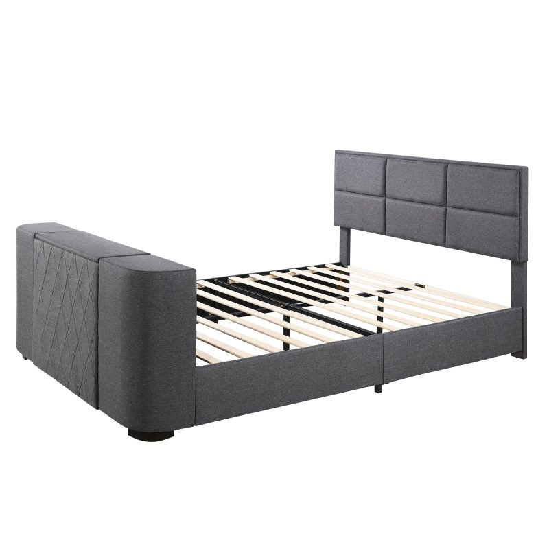 Queen-Size-Upholstered-TV-Platform-Bed-with-Adjustable-Headboard,-Rotating-T